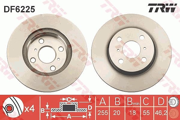 Trw Bremsscheibe [Hersteller-Nr. DF6225] für Aston Martin, Toyota