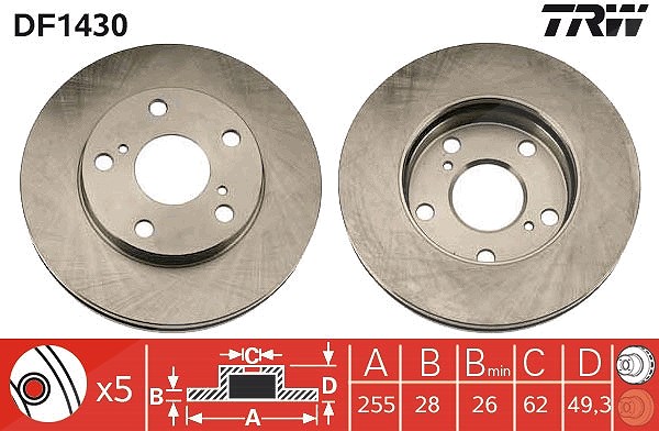 Trw Bremsscheibe [Hersteller-Nr. DF1430] für Toyota
