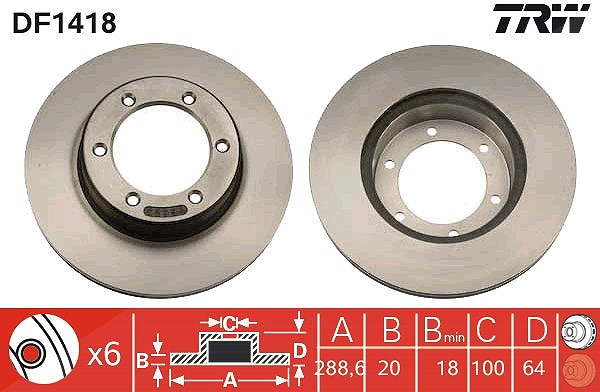 Trw Bremsscheibe [Hersteller-Nr. DF1418] für Toyota, VW