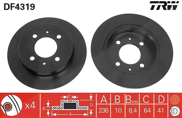 Trw Bremsscheibe Hinterachse Voll [Hersteller-Nr. DF4319] für Proton, Mitsubishi