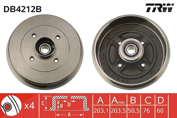 Trw 1x Bremstrommel Hinterachse [Hersteller-Nr. DB4212B] für Nissan, Renault