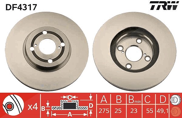 Trw Bremsscheibe Vorderachse Belüftet [Hersteller-Nr. DF4317] für Toyota