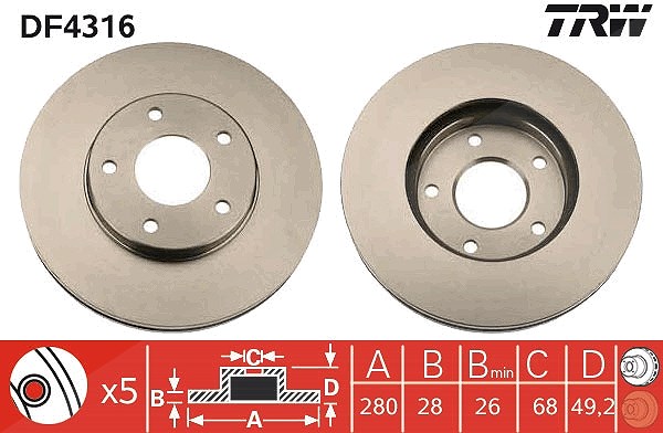 Trw Bremsscheibe [Hersteller-Nr. DF4316] für Nissan