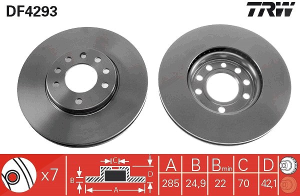 Trw Bremsscheibe Vorderachse Belüftet [Hersteller-Nr. DF4293] für Saab, Opel, Fiat, Vauxhall, Cadillac