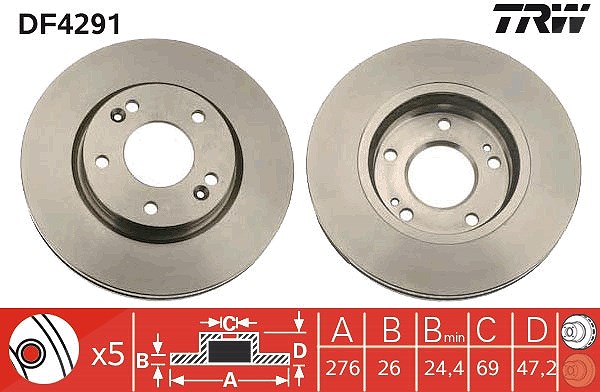 Trw Bremsscheibe [Hersteller-Nr. DF4291] für Hyundai