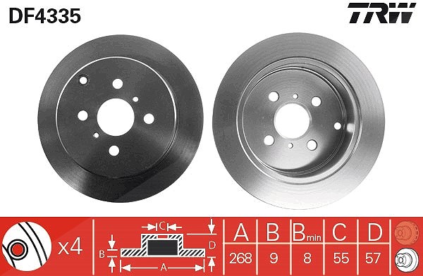 Trw 1x Bremsscheibe Hinterachse Voll [Hersteller-Nr. DF4335] für Toyota, Lifan