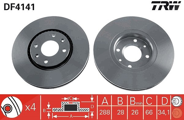 Trw Bremsscheibe Vorderachse Belüftet [Hersteller-Nr. DF4141] für Citroën