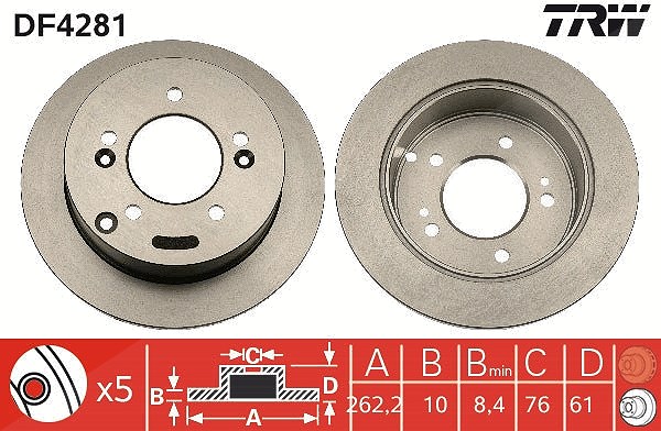 Trw Bremsscheibe Hinterachse Voll [Hersteller-Nr. DF4281] für Hyundai, Kia