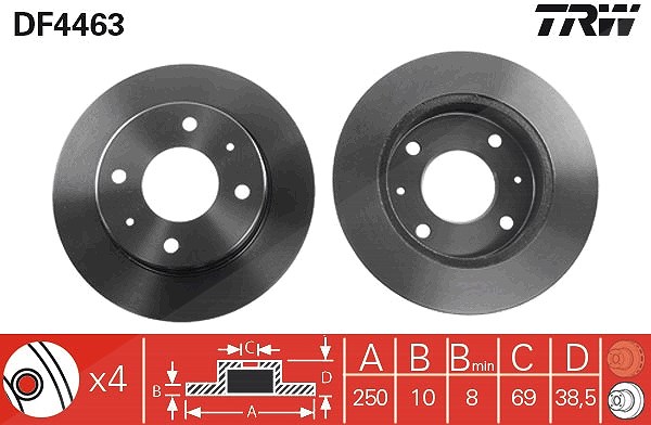 Trw Bremsscheibe Hinterachse Voll [Hersteller-Nr. DF4463] für Mitsubishi, Smart