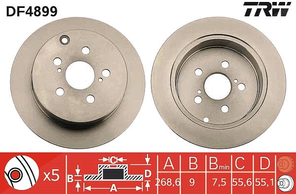 Trw Bremsscheibe [Hersteller-Nr. DF4899] für Toyota