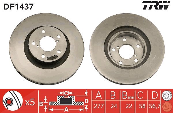 Trw Bremsscheibe [Hersteller-Nr. DF1437] für Subaru, Toyota