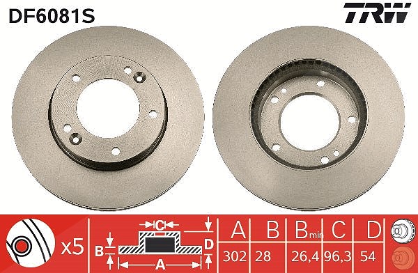 Trw 1x Bremsscheibe [Hersteller-Nr. DF6081S] für Kia