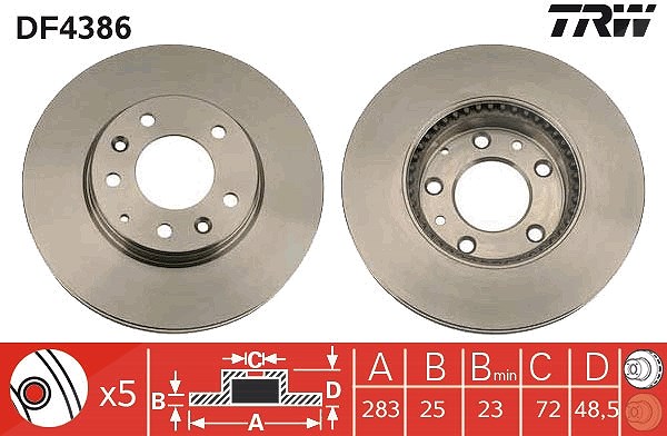 Trw 1x Bremsscheibe Vorderachse Belüftet [Hersteller-Nr. DF4386] für Mazda