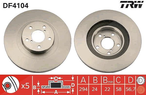 Trw Bremsscheibe [Hersteller-Nr. DF4104] für Subaru