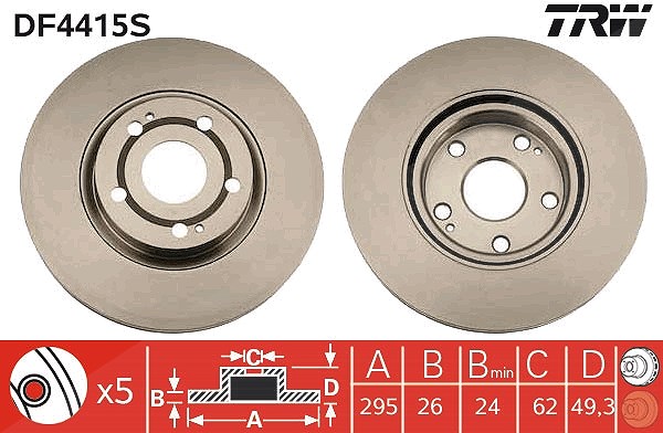 Trw 1x Bremsscheibe [Hersteller-Nr. DF4415S] für Toyota