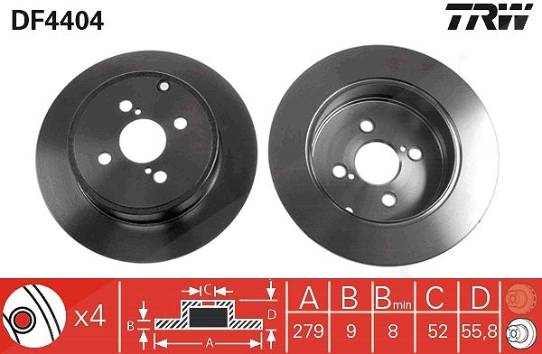 Trw 1x Bremsscheibe [Hersteller-Nr. DF4404] für Toyota
