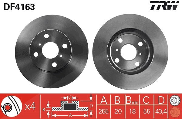 Trw Bremsscheibe Vorderachse Belüftet [Hersteller-Nr. DF4163] für Geely, Toyota