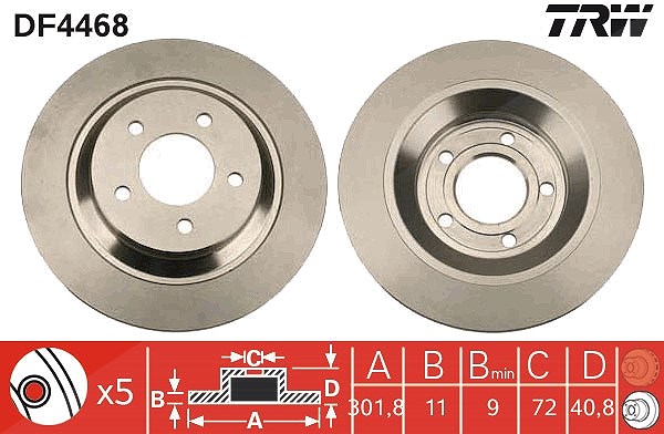 Trw Bremsscheibe Hinterachse Voll [Hersteller-Nr. DF4468] für Mazda