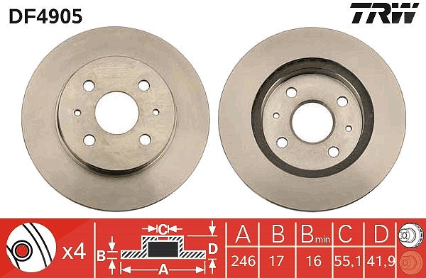 Trw Bremsscheibe Vorderachse Belüftet [Hersteller-Nr. DF4905] für Daihatsu, Subaru