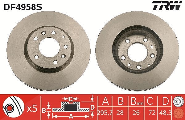 Trw 1x Bremsscheibe [Hersteller-Nr. DF4958S] für Mazda