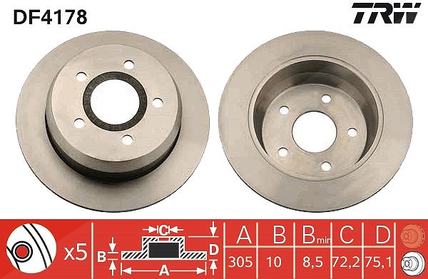 Trw Bremsscheibe [Hersteller-Nr. DF4178] für Jeep