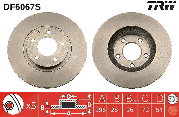 Trw 1x Bremsscheibe [Hersteller-Nr. DF6067S] für Mazda
