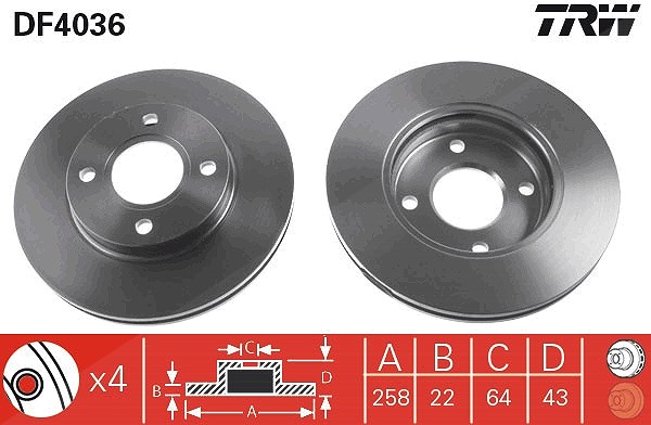 Trw Bremsscheibe Vorderachse Belüftet [Hersteller-Nr. DF4036] für Mazda, Ford
