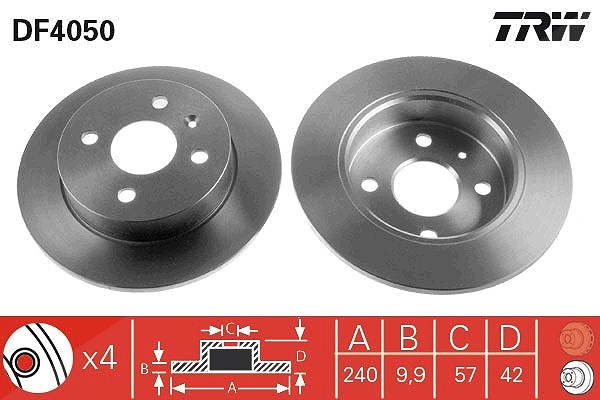 Trw Bremsscheibe Hinterachse Voll [Hersteller-Nr. DF4050] für Opel, Vauxhall, Chevrolet