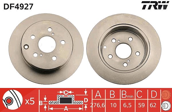 Trw Bremsscheibe [Hersteller-Nr. DF4927] für Toyota