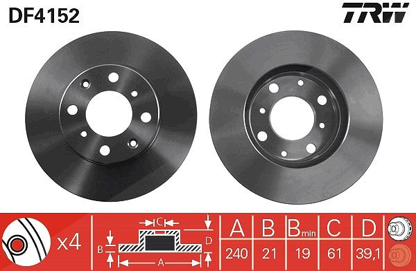 Trw Bremsscheibe [Hersteller-Nr. DF4152] für Honda