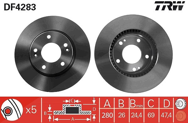 Trw Bremsscheibe Vorderachse Belüftet [Hersteller-Nr. DF4283] für Kia, Hyundai