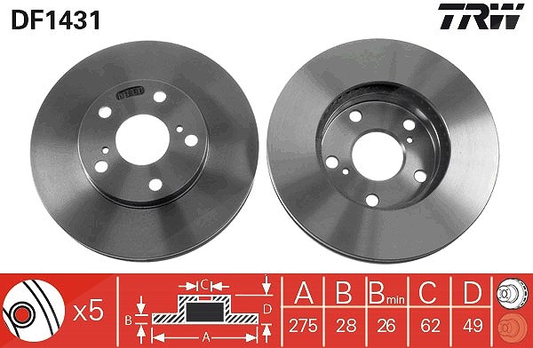 Trw Bremsscheibe [Hersteller-Nr. DF1431] für Lexus, Toyota