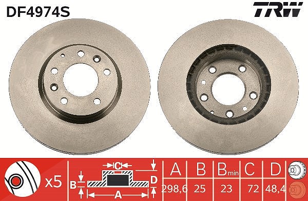 Trw 1x Bremsscheibe [Hersteller-Nr. DF4974S] für Mazda