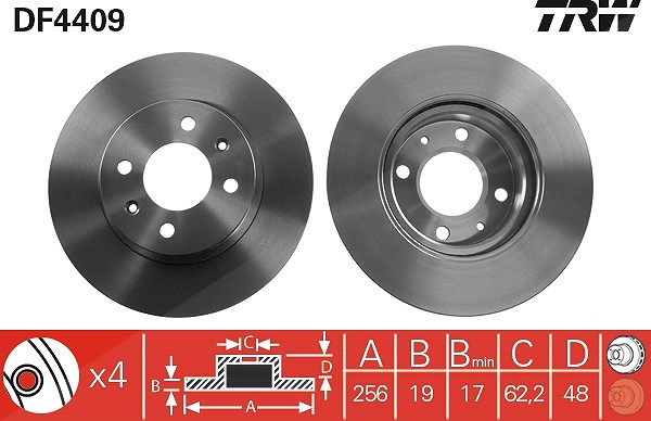 Trw Bremsscheibe Vorderachse BELÜFTET [Hersteller-Nr. DF4409] für Hyundai