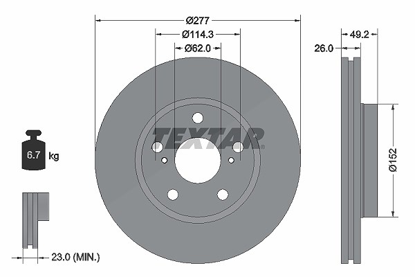 Textar Bremsscheibe belüftet vorne [Hersteller-Nr. 92257703] für Toyota