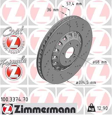 Zimmermann 1x Bremsscheibe [Hersteller-Nr. 100.3374.70] für Audi, VW
