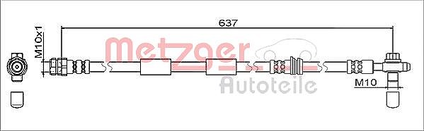 Metzger Autoteile Bremsschlauch mit Hohlschraube vorne [Hersteller-Nr. 4111475] für Skoda, Audi, Seat, Cupra, VW