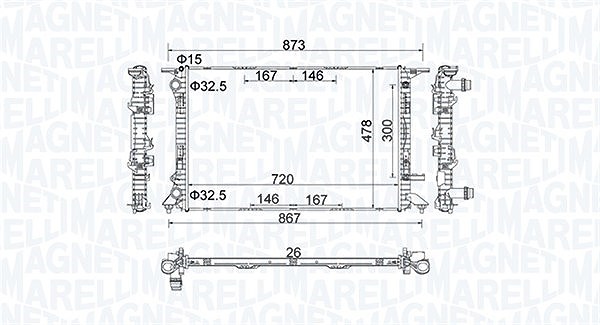 Magneti Marelli Kühler, Motorkühlung [Hersteller-Nr. 350213152100] für Audi, Porsche