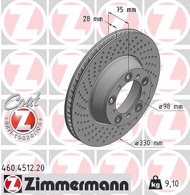 Zimmermann 1x Bremsscheibe Hinterachse Links [Hersteller-Nr. 460.4512.20] für Porsche