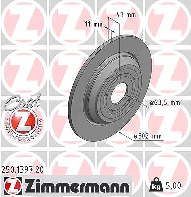 Zimmermann Bremsscheibe Hinterachse Voll [Hersteller-Nr. 250.1397.20] für Ford