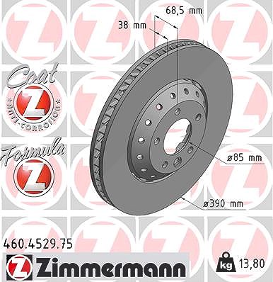 Zimmermann 1x Bremsscheibe belüftet vorne rechts [Hersteller-Nr. 460.4529.75] für Porsche