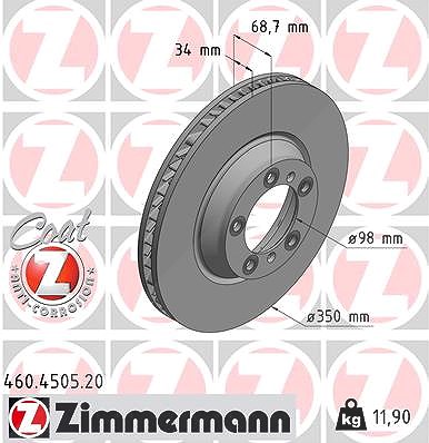Zimmermann 1x Bremsscheibe Vorderachse Rechts [Hersteller-Nr. 460.4505.20] für Porsche