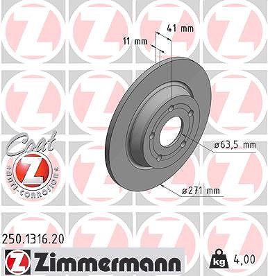 Zimmermann Bremsscheibe Hinterachse Voll [Hersteller-Nr. 250.1316.20] für Ford