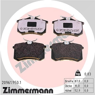 Zimmermann Bremsbelagsatz, Scheibenbremse [Hersteller-Nr. 20961.950.1] für Skoda, VW, Peugeot, Seat, Audi, Renault