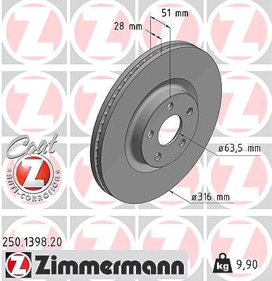 Zimmermann Bremsscheibe [Hersteller-Nr. 250.1398.20] für Ford