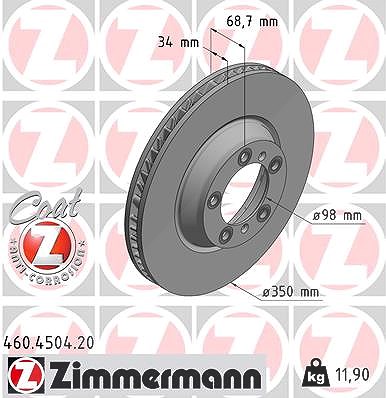 Zimmermann 1x Bremsscheibe Vorderachse Links [Hersteller-Nr. 460.4504.20] für Porsche