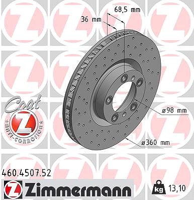 Zimmermann 1x Bremsscheibe Vorderachse Rechts [Hersteller-Nr. 460.4507.52] für Porsche