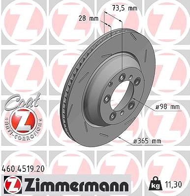 Zimmermann 1x Bremsscheibe Hinterachse Rechts [Hersteller-Nr. 460.4519.20] für Porsche