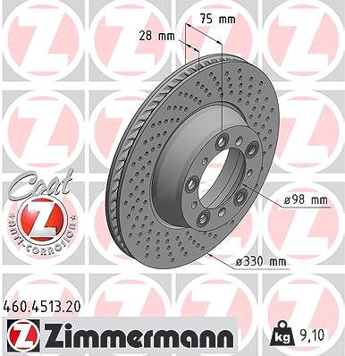 Zimmermann 1x Bremsscheibe Hinterachse Rechts [Hersteller-Nr. 460.4513.20] für Porsche
