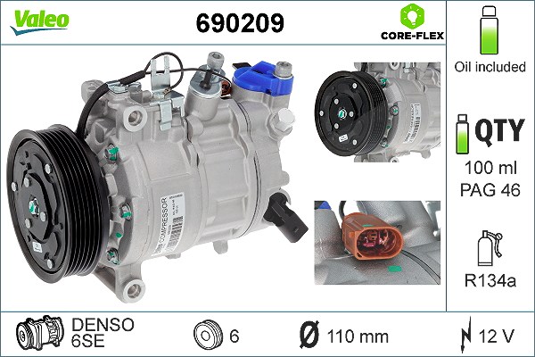 Valeo Kompressor, Klimaanlage [Hersteller-Nr. 690209] für Cupra, VW, Skoda, Audi, Seat